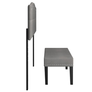 Worldwide Home Furnishings Aurora-54''/60'' Adjustable Headboard & Stylish Velvet Bench Set - Perfect For Double Or Queen Beds! Grey,Black Velvet,Wood 151-585d_Q-gy