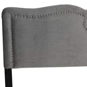 Worldwide Home Furnishings Aurora-54''/60'' Adjustable Headboard & Stylish Velvet Bench Set - Perfect For Double Or Queen Beds! Grey,Black Velvet,Wood 151-585d_Q-gy