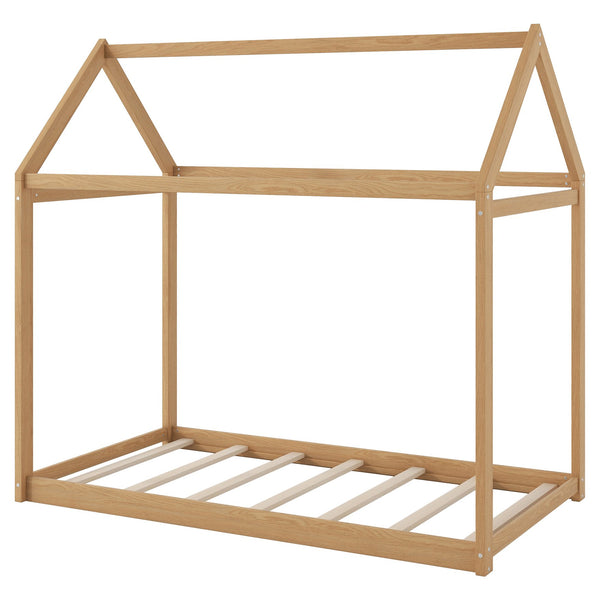 English Elm Twin Size Wooden House Bed with Pine & MDF Frame, Low Height Safety Design, Easy Assembly, 400lb Capacity N716P227423D