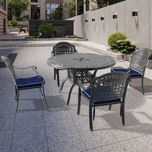 English Elm 5-Piece Elegant Cast Aluminum Patio Furniture Set With Cozy Blue Cushions For Outdoor Relaxation W1710S00135