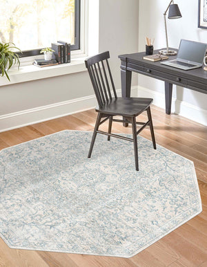 Unique Loom Newport Elms Machine Made Medallion Rug Gray, Ivory/Blue 7' 1" x 7' 1"