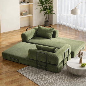 English Elm 78 Inch Corduroy Convertible Sofa Sleeper Futon with Foldable Armrests for Studio Rooms Green W5385P455028