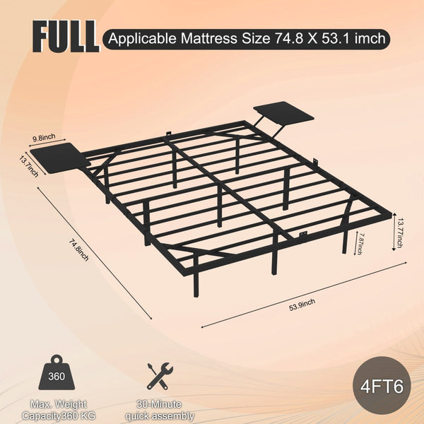 English Elm Full Size Heavy Duty Steel Platform Bed with Led Lighting and Built-in Bedside Shelves W311P416238