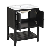 English Elm [Video] 24" Black Modern Sleek Bathroom Vanity Elegant Ceramic Sink With Solid Wood Frame Open Style Shelf