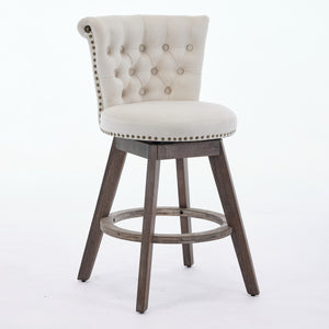 English Elm 26" Velvet Swivel Counter Stools Set of 2 with Tufted Back, Foam Cushion & Solid Wood Legs Beige W1143P362518