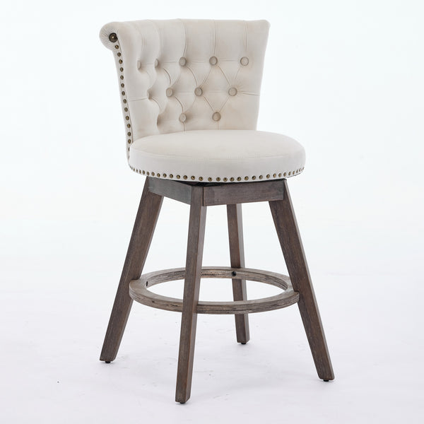 English Elm 26" Plush Velvet Swivel Counter Stools Set of 2 with Tufted Back, High-Res Foam & Sturdy Wood Legs Beige W1143P362518