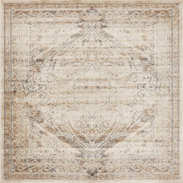 Unique Loom Chateau Wilson Machine Made Border Rug Beige, Blue/Gray/Ivory/Brown 7' 1" x 7' 1"