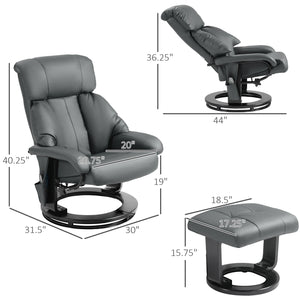English Elm HOMCOM PU Leather Massage Recliner with Ottoman, 360° Swivel, Remote Control, Heat & Multi-Mode Comfort Gray W2225P173861