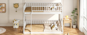 English Elm Full Xl Over Queen Bunk Bed Pine Frame with Guardrails Ladder and Slat Support White GX000450AAK
