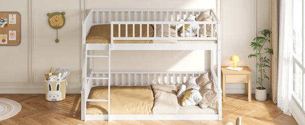 English Elm Full Xl Over Queen Bunk Bed Pine Frame with Guardrails Ladder and Slat Support White GX000450AAK
