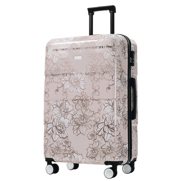 English Elm 6 Piece Hardshell Abs Travel Set with Spinner Wheels Combination Lock and Toiletry Bag Pink Flower N732P391160U