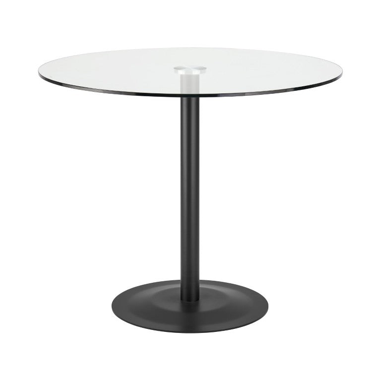 EuroStyle Ava Glass Top Pedestal Dining Table Matte Black Steel Base Bistro Style Seating 15132BLK-KIT