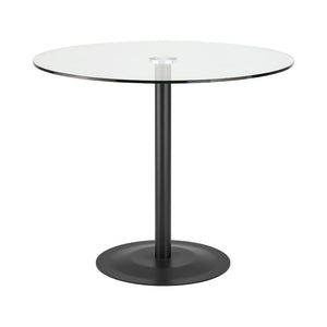 EuroStyle Ava Glass Top Pedestal Dining Table Matte Black Steel Base Bistro Style Seating 15132BLK-KIT