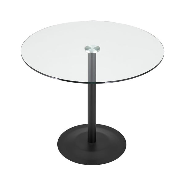 EuroStyle Ava Glass Top Pedestal Dining Table Matte Black Steel Base Bistro Style Seating 15132BLK-KIT