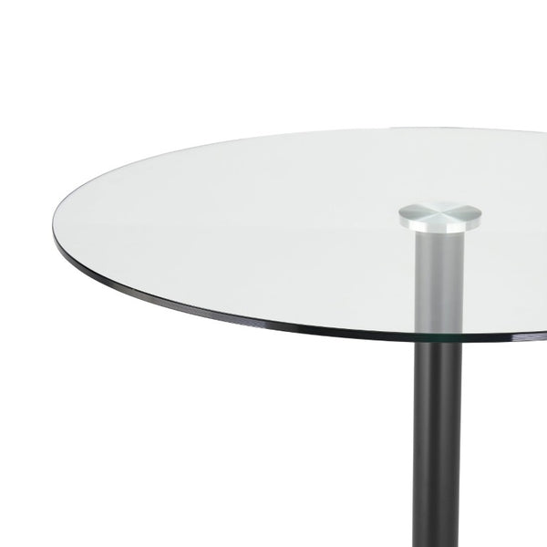 EuroStyle Ava Glass Top Pedestal Dining Table Matte Black Steel Base Bistro Style Seating 15132BLK-KIT
