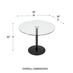 EuroStyle Ava Glass Top Pedestal Dining Table Matte Black Steel Base Bistro Style Seating 15132BLK-KIT