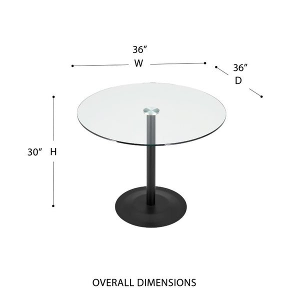 EuroStyle Ava Glass Top Pedestal Dining Table Matte Black Steel Base Bistro Style Seating 15132BLK-KIT