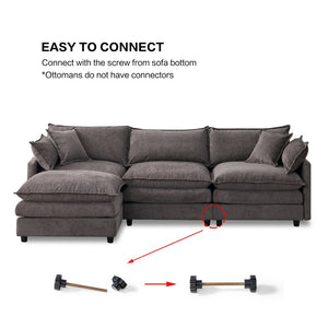 English Elm 105" L-shaped Chenille Sectional with Ottoman Pocket Spring Living Room Sofa Grey W1097S00228