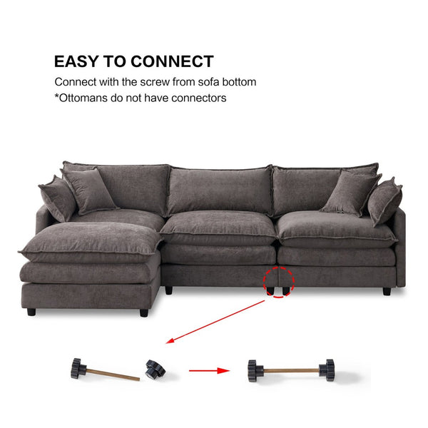 English Elm 105" L-shaped Chenille Sectional with Ottoman Pocket Spring Living Room Sofa Grey W1097S00228
