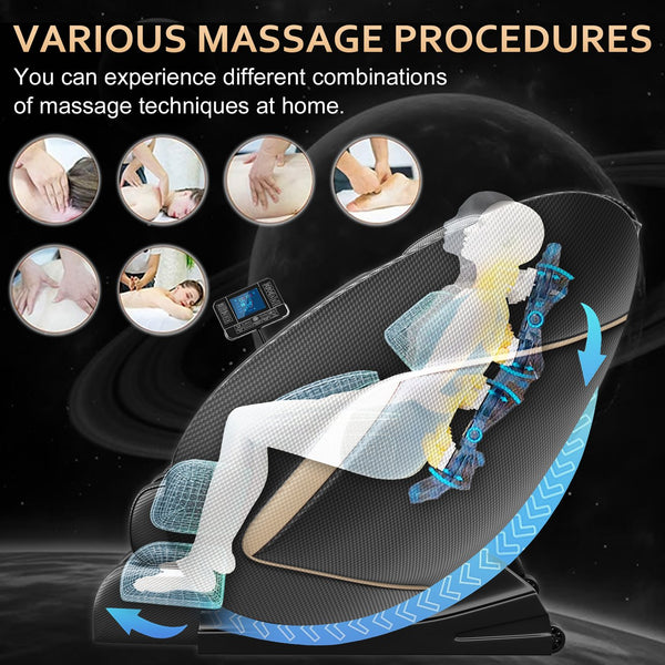 English Elm Massage Chair With Bluetooth Speakers, Zero Gravity Recline & Full-Body Air Pressure Relief - Black W1875P254004