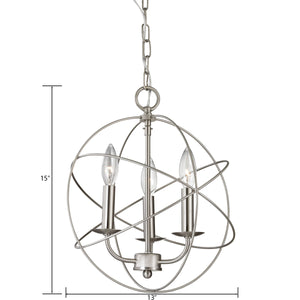 Thomas Lighting Williamsport Three Light Chandelier Brushed Metal Minimalist Dining Entryway Ceiling Fixture Nickel 13'' Wide 3-Light 1513CH/20