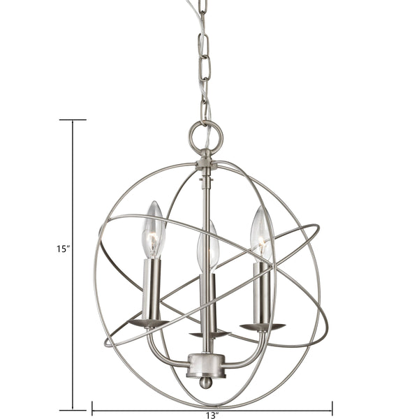 Thomas Lighting Williamsport Three Light Chandelier Brushed Metal Minimalist Dining Entryway Ceiling Fixture Nickel 13'' Wide 3-Light 1513CH/20