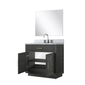 English Elm Black Oak Single Bath Vanity Set With Carrara Marble Top, Chrome Faucet, And Frameless Mirror 34" B2731S02208