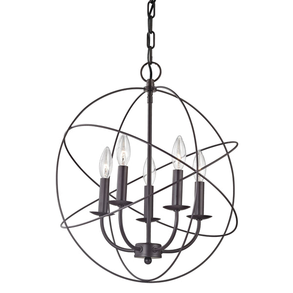 Thomas Lighting Williamsport Three Light Chandelier Brushed Metal Minimalist Dining Entryway Ceiling Fixture Bronze 18'' Wide 5-Light (20 H) 1515CH/10