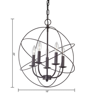 Thomas Lighting Williamsport Three Light Chandelier Brushed Metal Minimalist Dining Entryway Ceiling Fixture Bronze 18'' Wide 5-Light (20 H) 1515CH/10