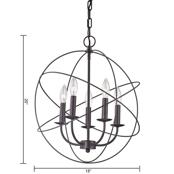 Thomas Lighting Williamsport Three Light Chandelier Brushed Metal Minimalist Dining Entryway Ceiling Fixture Bronze 18'' Wide 5-Light (20 H) 1515CH/10