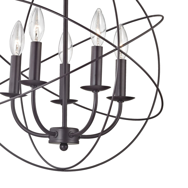 Thomas Lighting Williamsport Three Light Chandelier Brushed Metal Minimalist Dining Entryway Ceiling Fixture Bronze 18'' Wide 5-Light (20 H) 1515CH/10