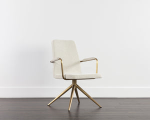 Sunpan Hilda Swivel Dining Armchair in Chic Chacha Cream with Gold Stainless Steel Legs for Stylish Dining