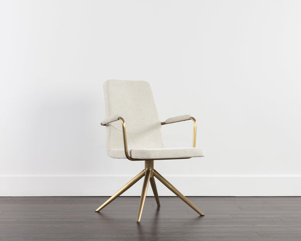 Sunpan Hilda Swivel Dining Armchair in Chic Chacha Cream with Gold Stainless Steel Legs for Stylish Dining