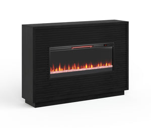 English Elm 62 Inch Fireplace Mantel with 42" Electric Insert, Poplar & Okume Veneer, Remote, Heats 400 Sq Ft Black B108P255366