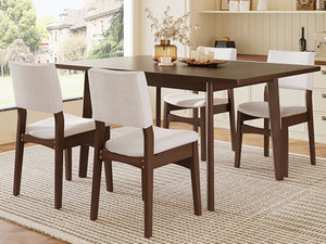 English Elm 5-piece Rectangular Rubberwood Dining Set with Linen Upholstered Chairs for Modern Kitchens Dark Walnut N752S400018D