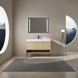 English Elm 48" Oak Bathroom Vanity Combo with One-Piece Resin Sink, Tripod Legs, Multi-Layer Solid Wood Cabinet W1972S00010
