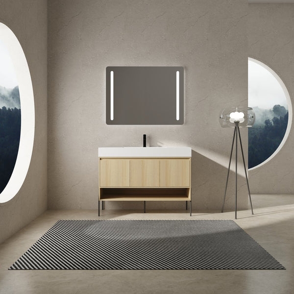 English Elm 48" Oak Bathroom Vanity Combo with One-Piece Resin Sink, Tripod Legs, Multi-Layer Solid Wood Cabinet W1972S00010