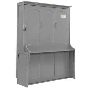 English Elm Queen Murphy Bed with Desk, Built-In LED Lights, USB Charging Ports & Space-Saving Modern Design Gray N7500004014E