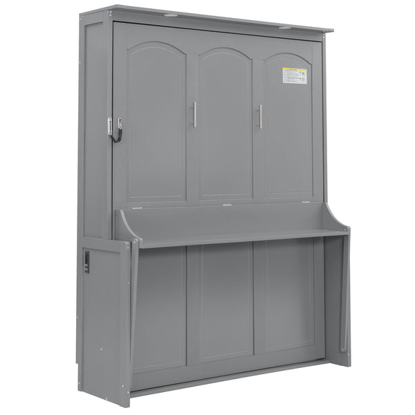 English Elm Queen Murphy Bed with Desk, Built-In LED Lights, USB Charging Ports & Space-Saving Modern Design Gray N7500004014E