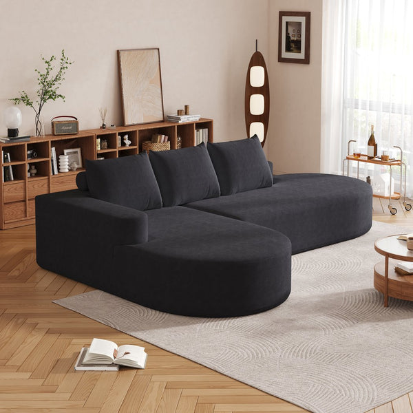 English Elm Modern Curved Chenille Sectional Sofa Set - L-Shaped Couch With 3 Pillows For Ultimate Comfort W834S00453