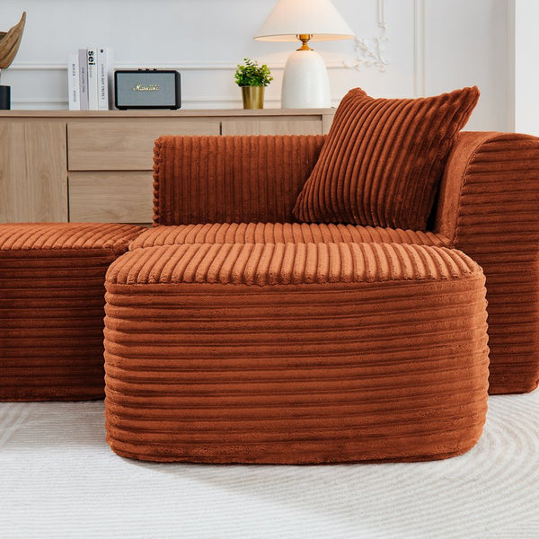 English Elm 114" Cloud Sectional Couch with L-Shape Chaise Modular Corduroy Sofa with Movable Ottoman, No Assembly Required, Plush Comfort for Living Spaces Orange W1117P371653