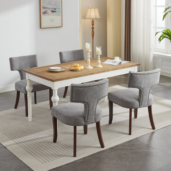 English Elm Mid Curved Back Dining Chairs Set of 2 with Copper Nail Trim, High-Density Foam Seats, Walnut Legs Gray W1143P186367