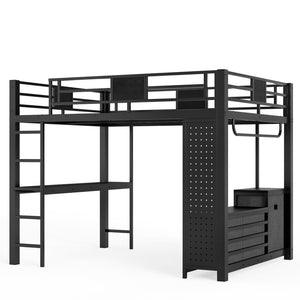 English Elm Queen Bunk Bed with Trundle Solid Pine Kids Car Themed Frame Built-in Bookshelf W1580S00440