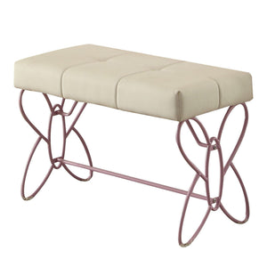 English Elm White Butterfly Tufted Bench in White Faux Leather with Light Pink Finish, Armless, Comfortable Seat B062P208996
