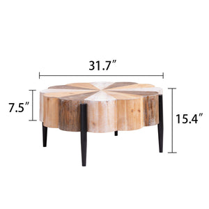 English Elm Rustic Flower Shaped Wood Coffee Table with Metal Legs Distressed Finish Living Room W2729P353716