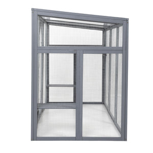 English Elm Outdoor Cedar Cat Enclosure with Polycarbonate Roof Three Platforms and Galvanized Mesh Run W2181P356206