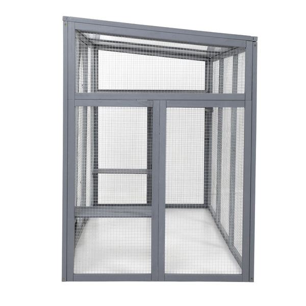 English Elm Outdoor Cedar Cat Enclosure with Polycarbonate Roof Three Platforms and Galvanized Mesh Run W2181P356206