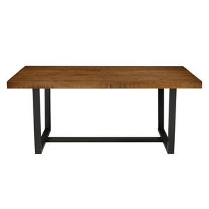 English Elm Walker Edison - Modern Distressed Solid Wood Dining Table with Metal Open Frame, Rustic Oak Plank Top Seats 6-8 B185P169420