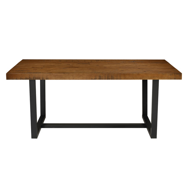 English Elm Walker Edison - Modern Distressed Solid Wood Dining Table with Metal Open Frame, Rustic Oak Plank Top Seats 6-8 B185P169420