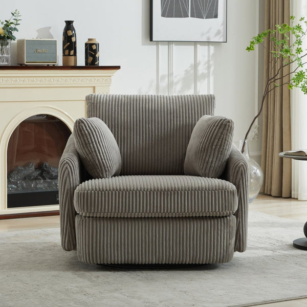 English Elm 40.55"w Oversized Swivel Lounge Chair Corduroy Upholstered Club Seat for Living Room Gray W1298P202214